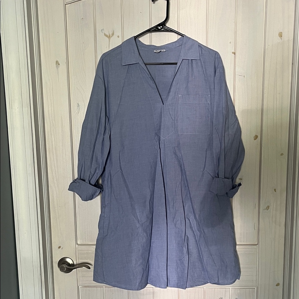 Blue Button-Up Shirt Dress